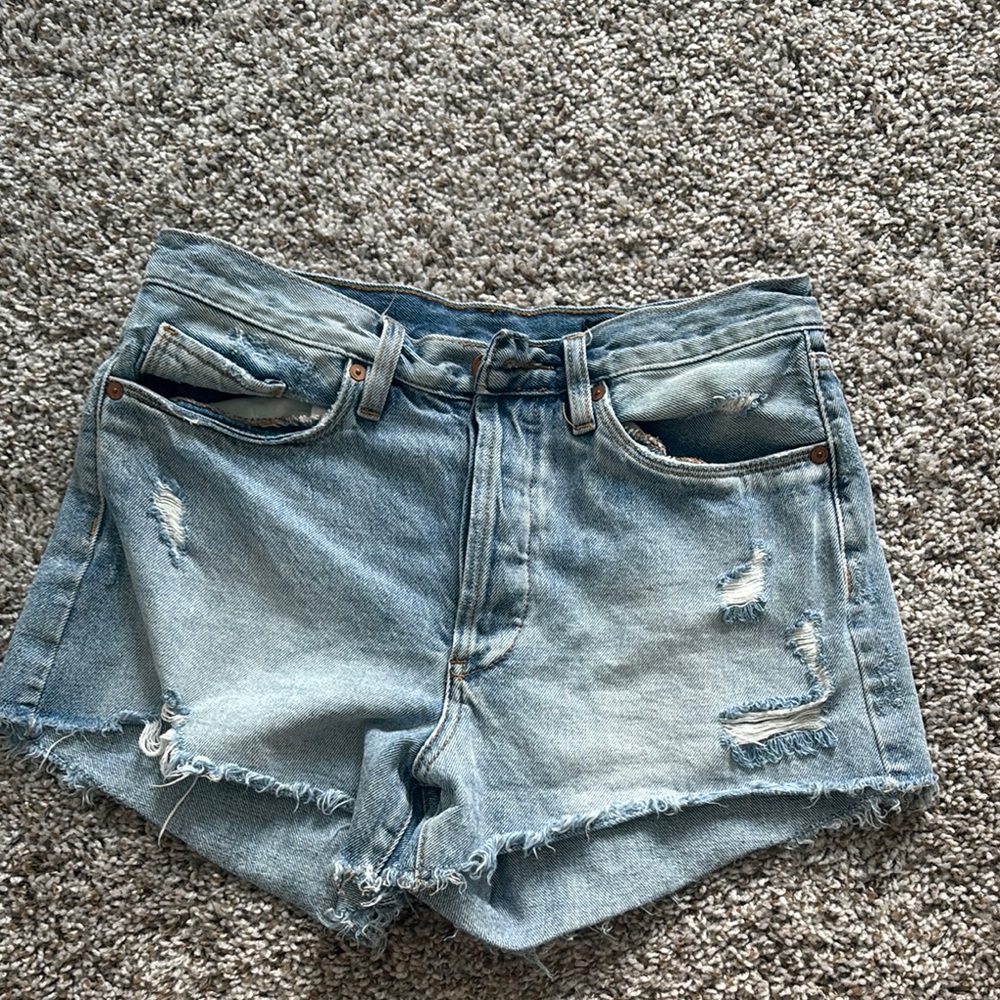 Blank NYC Blue Distressed Jean Shorts